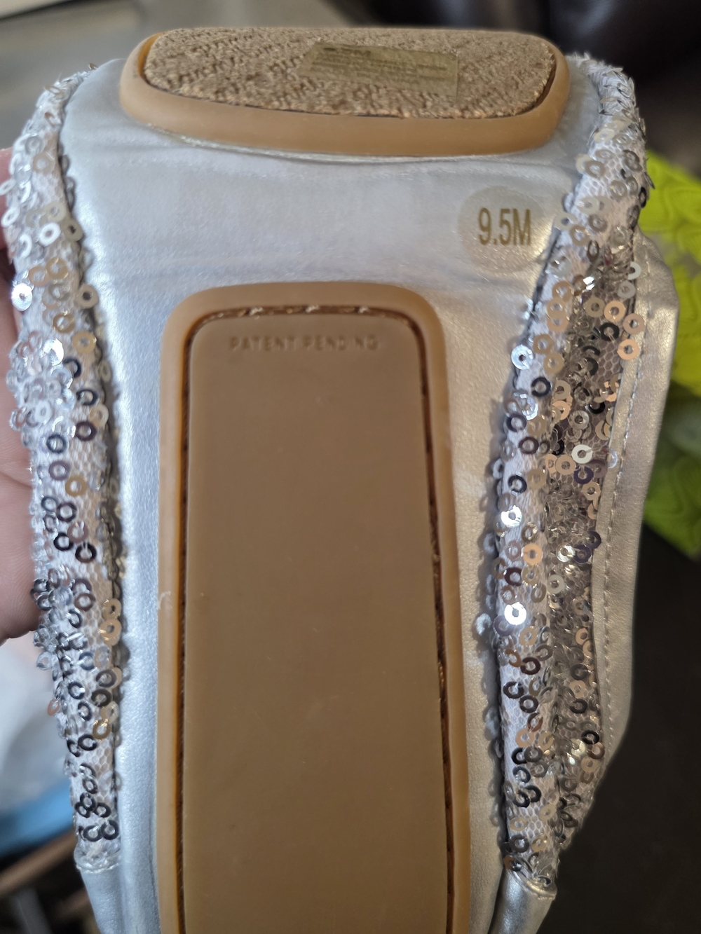 Foldable Silver Sequin Ballet Flats Size 9.5 M - Picture 4 of 11